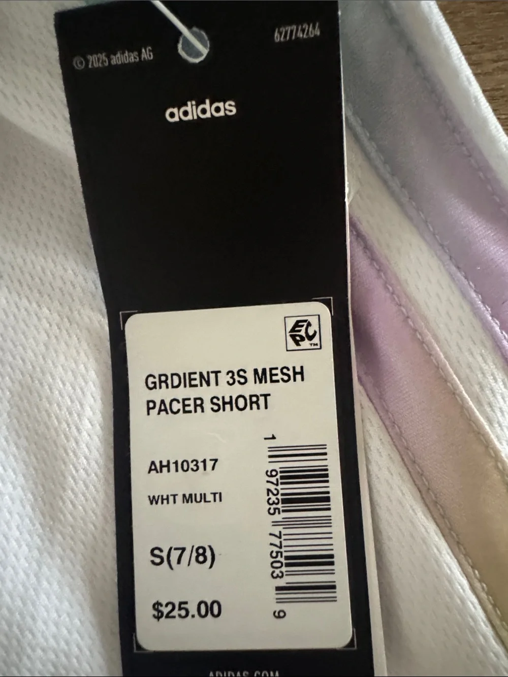 adidas White Mesh Athletic Shorts with Pastel Rainbow Stripes